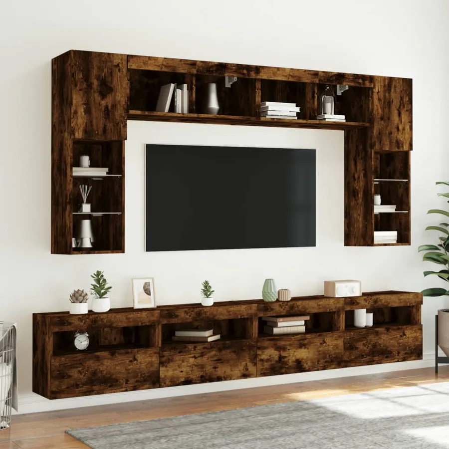 Meuble TV mural avec lumières LED chêne fumé 60x30x40 cm - 6