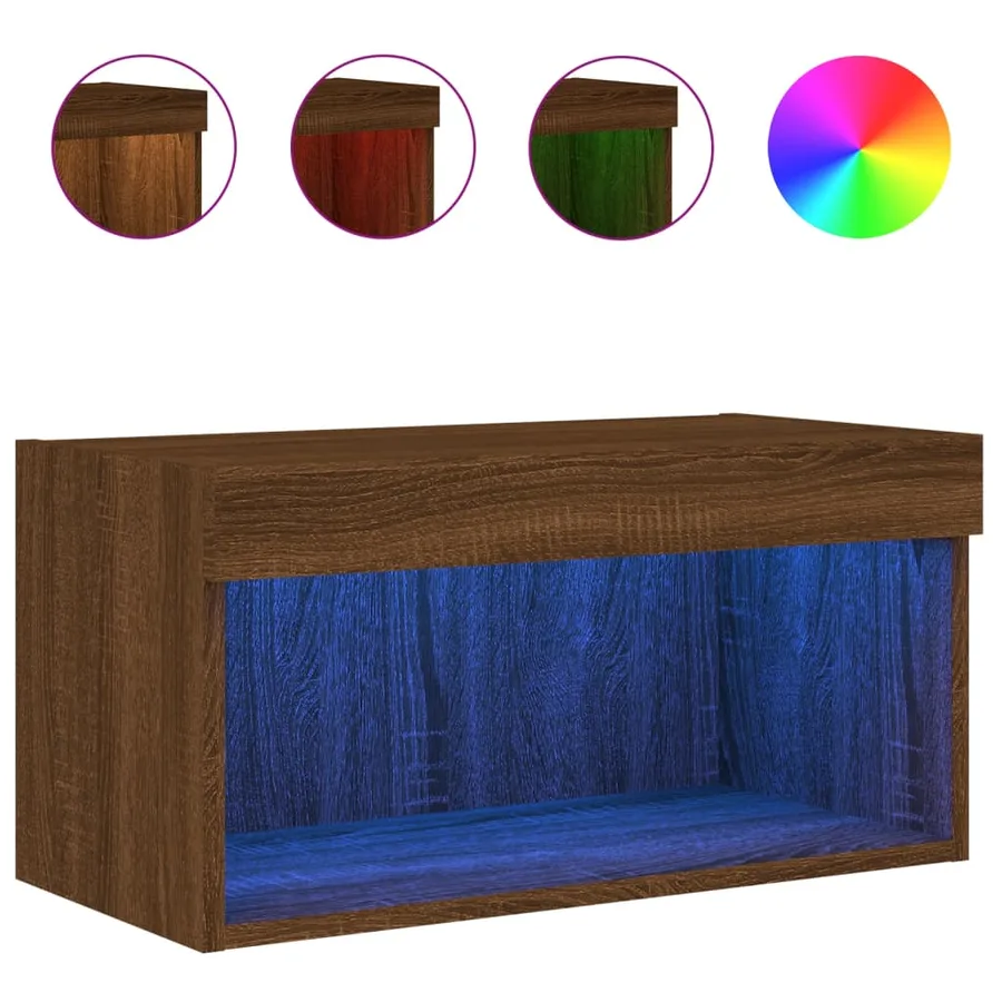 Meuble TV avec lumières LED chêne marron 60x30x30 cm - 2