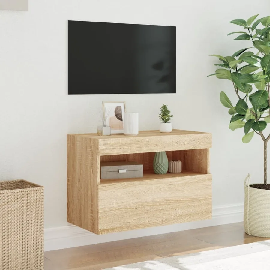 Meuble TV mural avec lumières LED chêne sonoma 60x30x40 cm - 5