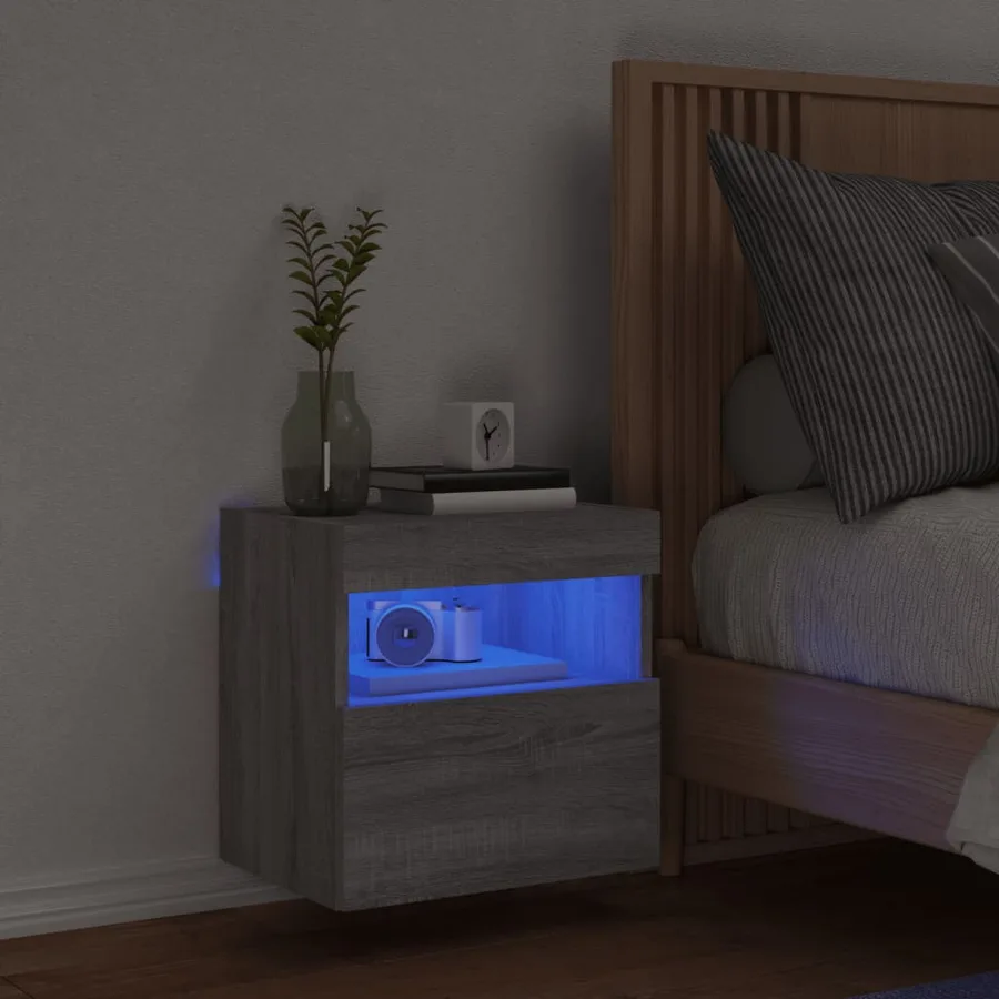 Meuble TV mural avec lumières LED sonoma gris 40x30x40 cm - 4