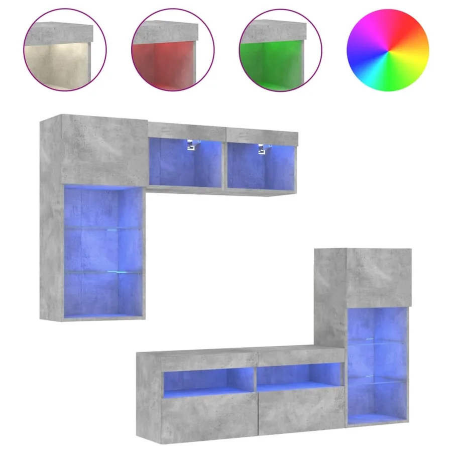 Unités murales TV avec LED 5 pcs gris béton bois d'ingénierie - 2