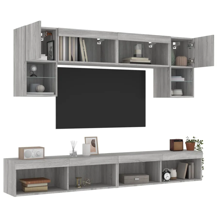 Unités murales TV avec LED 6 pcs gris sonoma bois d'ingénierie - 5