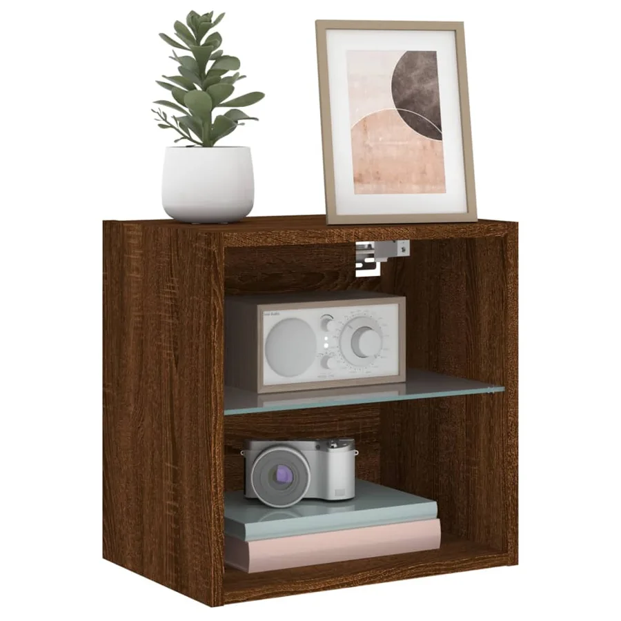 Tables de chevet murales avec lumières LED 2 pcs chêne marron - 16