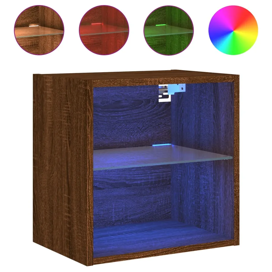 Tables de chevet murales avec lumières LED 2 pcs chêne marron - 6