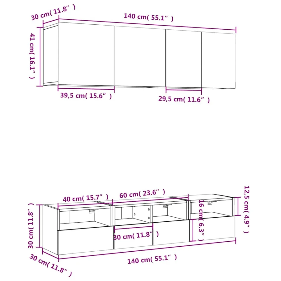 Unités murales TV 5 pcs chêne fumé bois d'ingénierie - 14