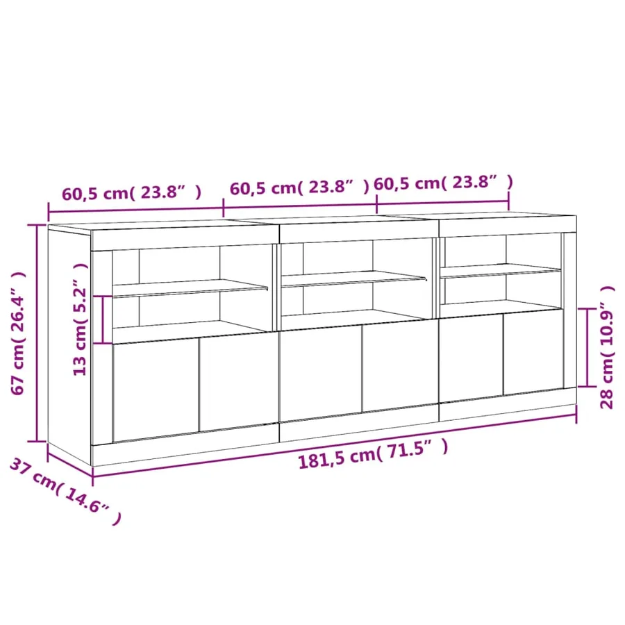 Buffet avec lumières LED sonoma gris 181,5x37x67 cm - 17