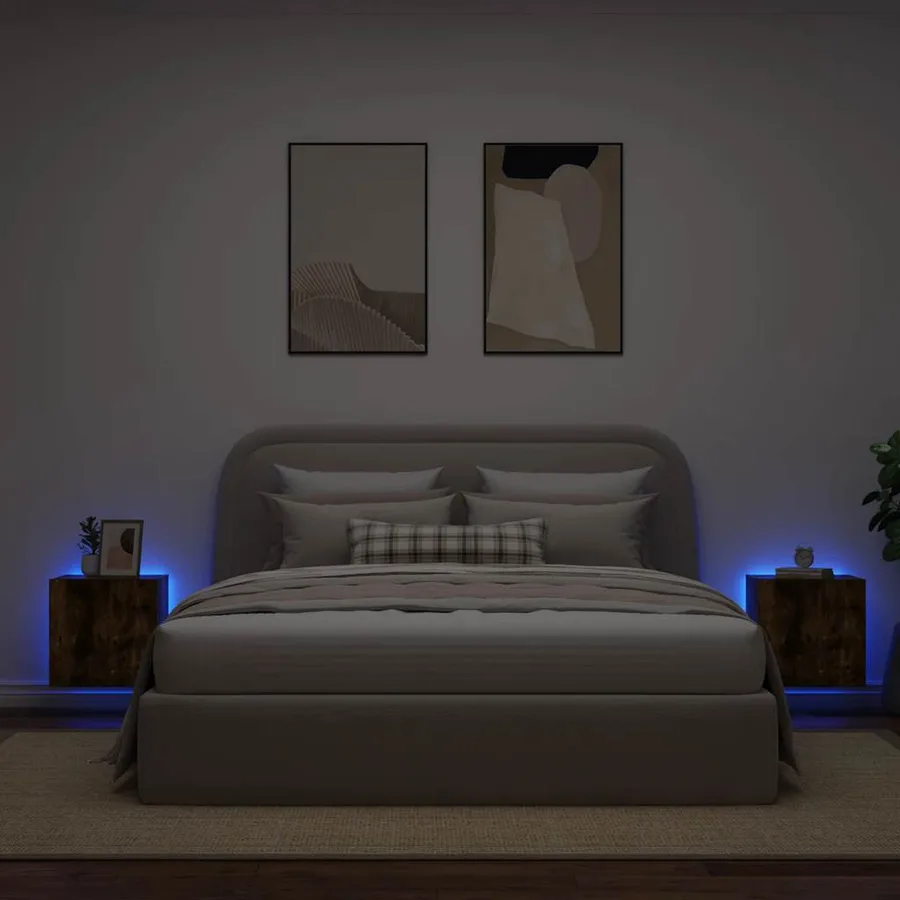 Meubles TV muraux et lumières LED 2pcs chêne fumé 40,5x35x40 cm - 3
