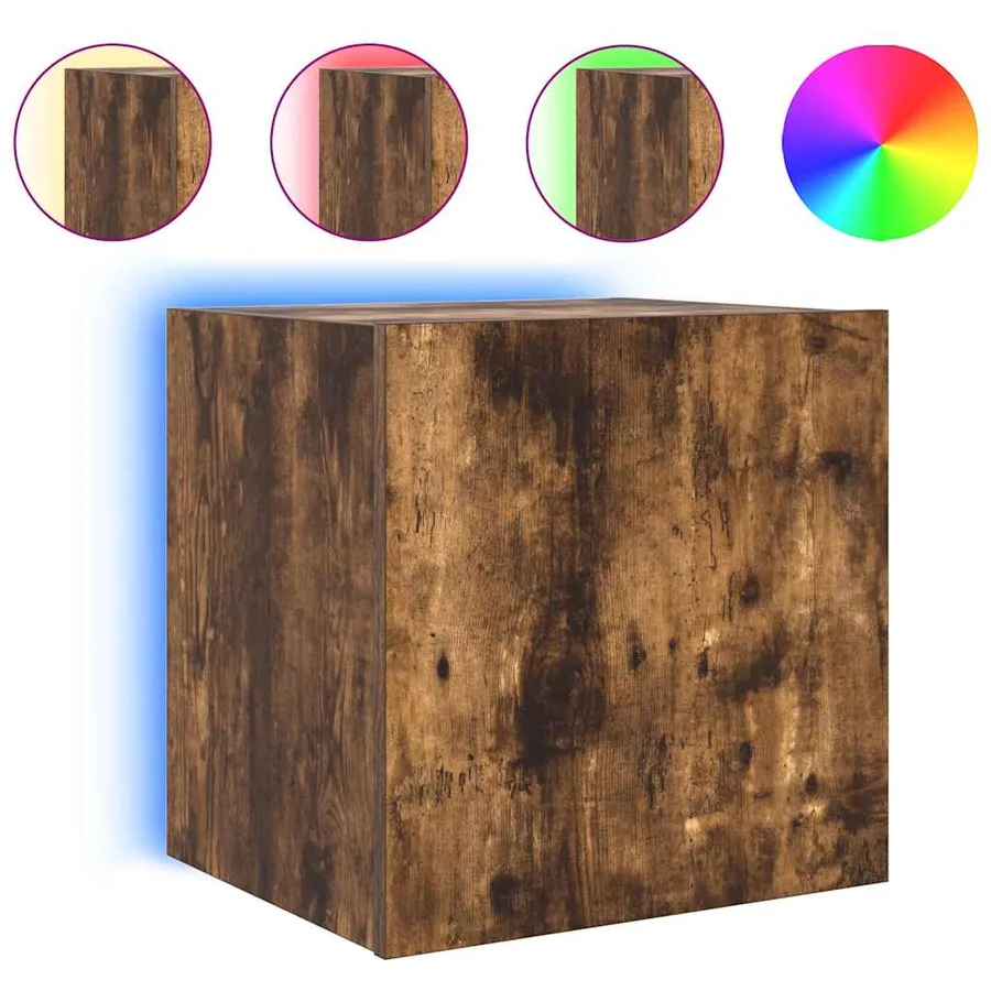 Meubles TV muraux et lumières LED 2pcs chêne fumé 40,5x35x40 cm - 8
