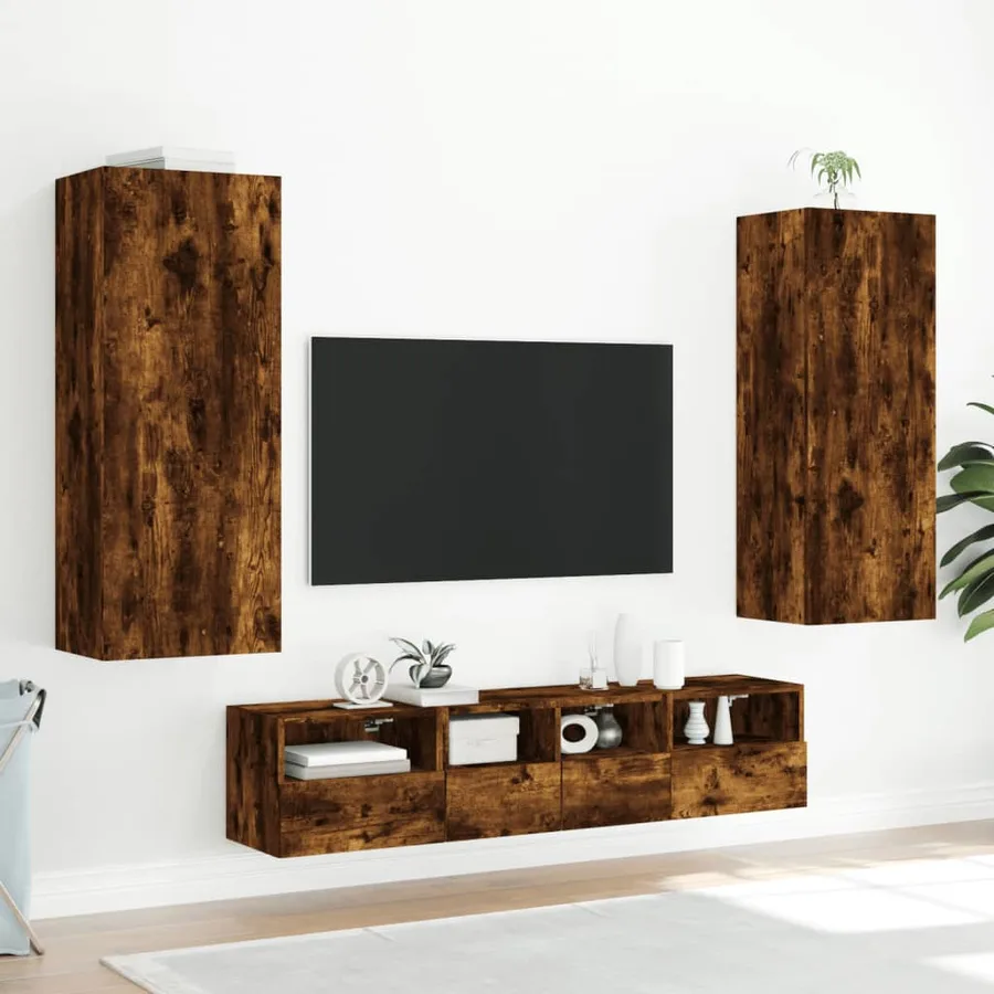 Unités murales TV 5 pcs chêne fumé bois d'ingénierie - 3