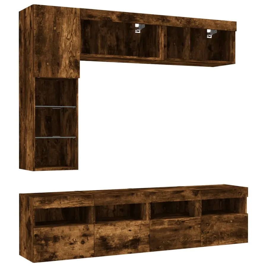 Ensemble de meubles TV muraux 7 pcs et lumières LED chêne fumé - 3