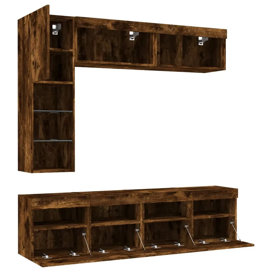 Ensemble de meubles TV muraux 7 pcs et lumières LED chêne fumé - 6