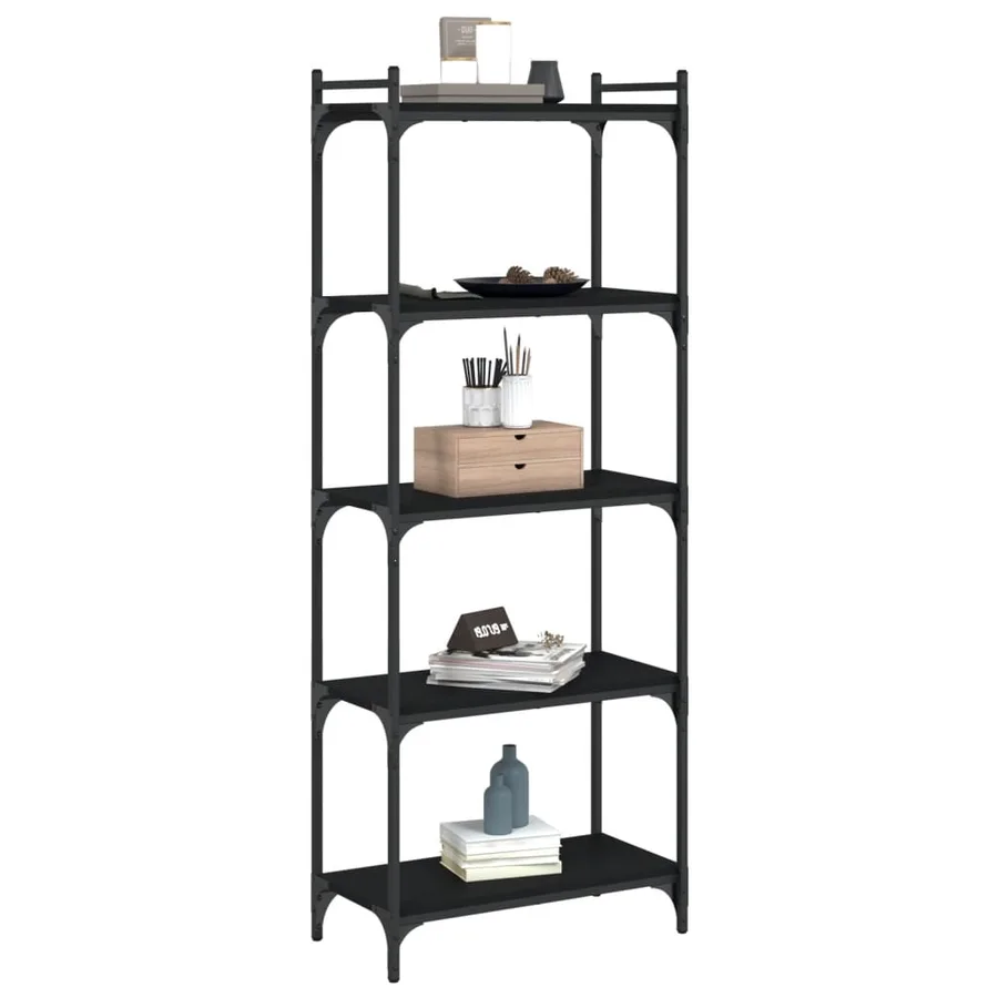Bibliothèque à 5 niveaux noir 60x30x154 cm bois d'ingénierie - 3