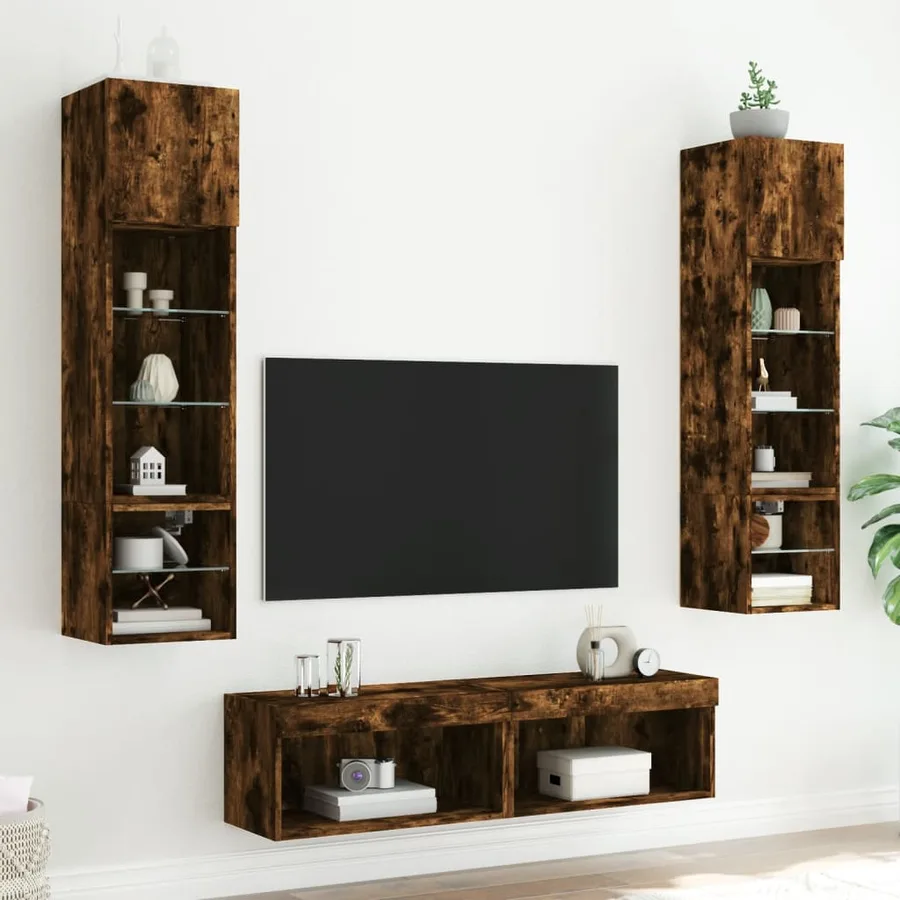 Unités murales TV avec LED 6 pcs chêne fumé bois d'ingénierie - 3
