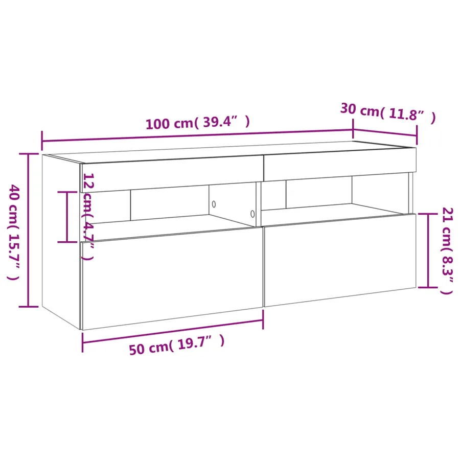 Meuble TV mural avec lumières LED chêne fumé 100x30x40 cm - 18
