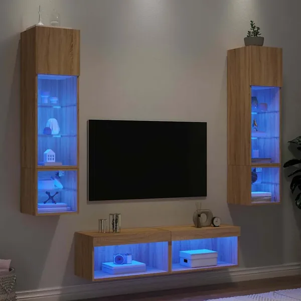 Unités murales TV avec LED 6 pcs chêne sonoma bois d'ingénierie