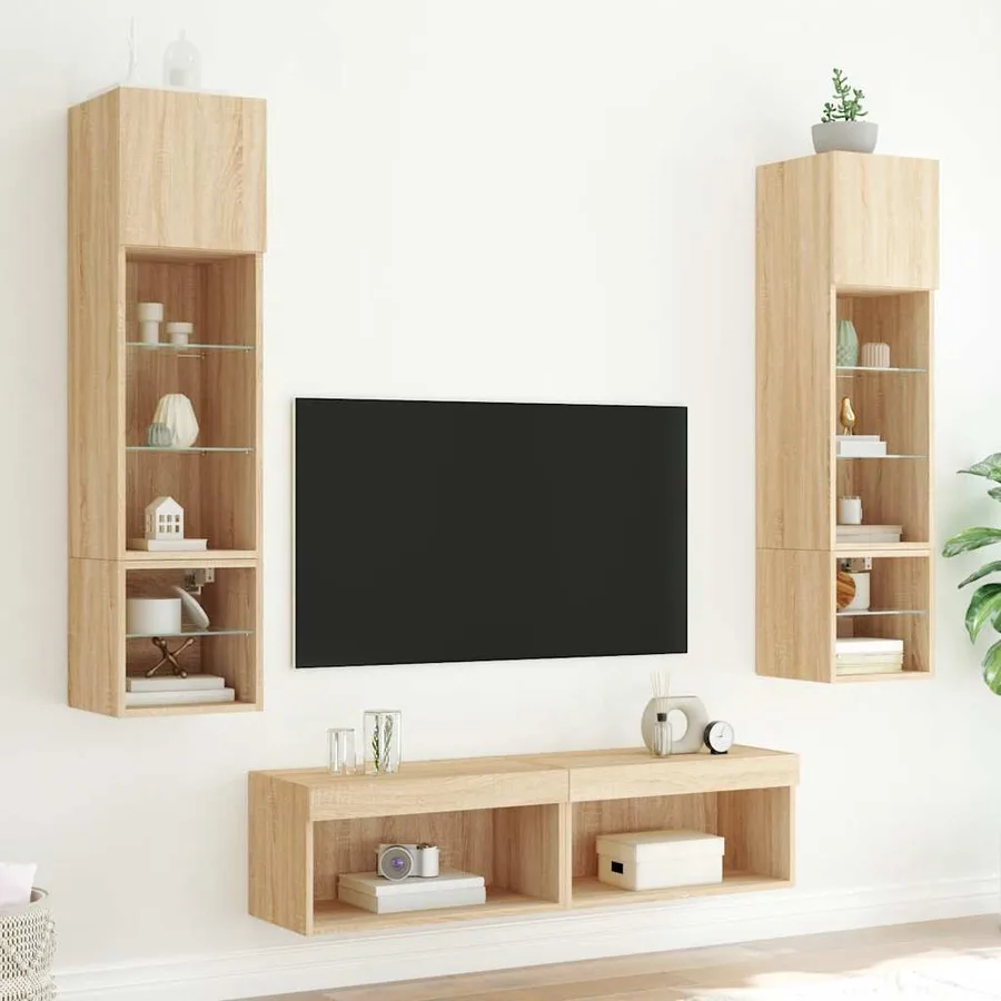 Unités murales TV avec LED 6 pcs chêne sonoma bois d'ingénierie - 3