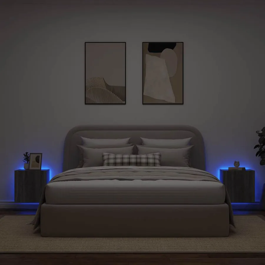 Meubles TV muraux et lumières LED 2pcs sonoma gris 40,5x35x40cm - 3