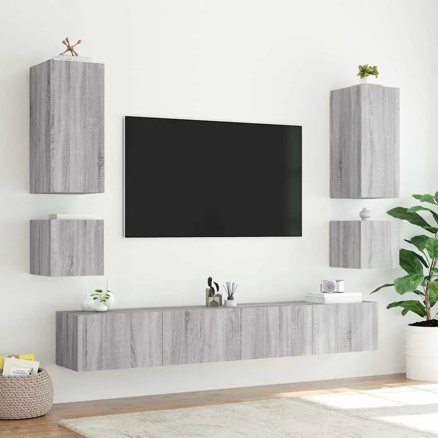 Meubles TV muraux et lumières LED 2pcs sonoma gris 40,5x35x40cm - 5