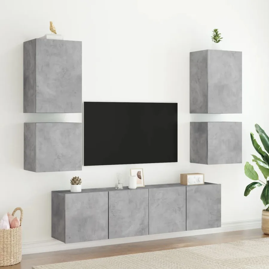 Meubles TV muraux 2 pcs gris béton 40,5x30x40cm bois ingénierie - 4