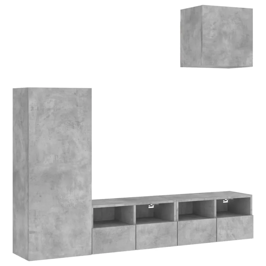 Unités murales TV 4 pcs gris béton bois d'ingénierie - 2