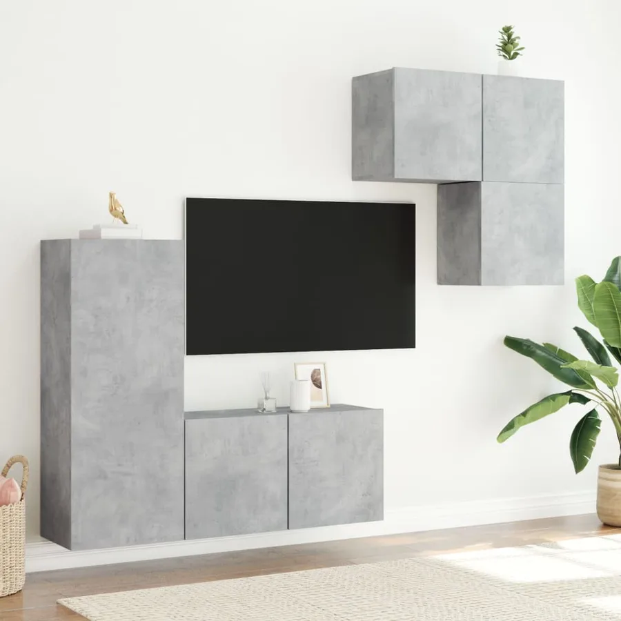 Unités murales TV 4 pcs gris béton bois d'ingénierie - 3