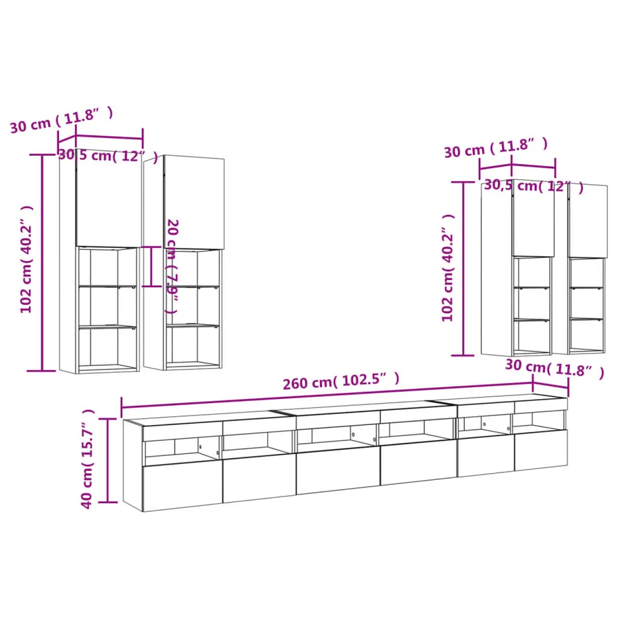Ensemble de meubles TV muraux 7pcs et lumières LED chêne sonoma - 18