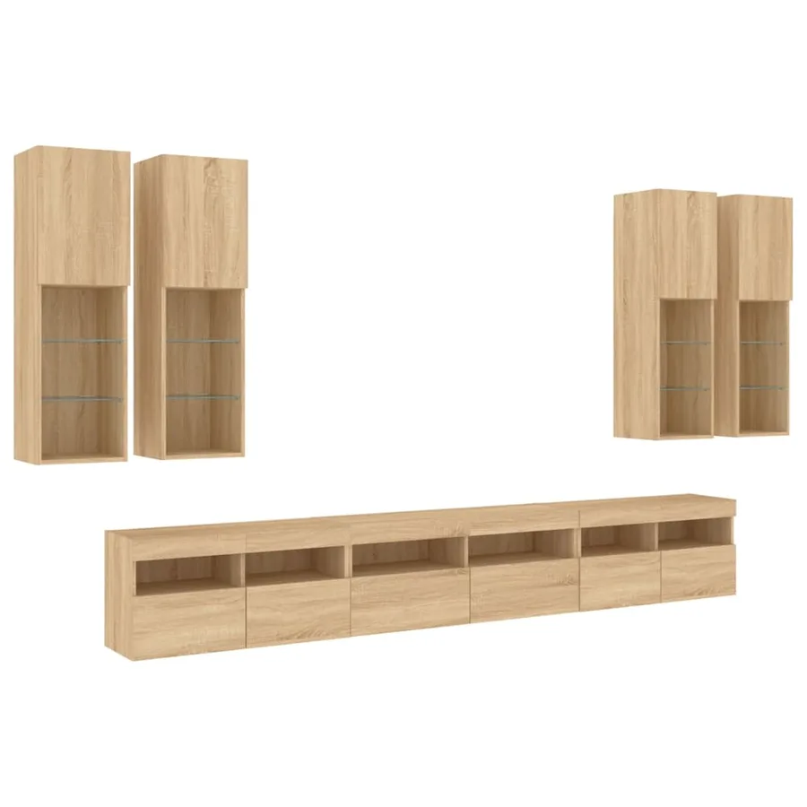 Ensemble de meubles TV muraux 7pcs et lumières LED chêne sonoma - 3