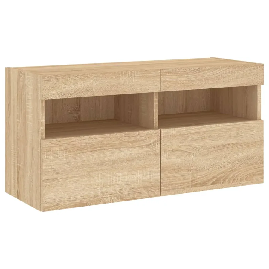 Ensemble de meubles TV muraux 7pcs et lumières LED chêne sonoma - 9