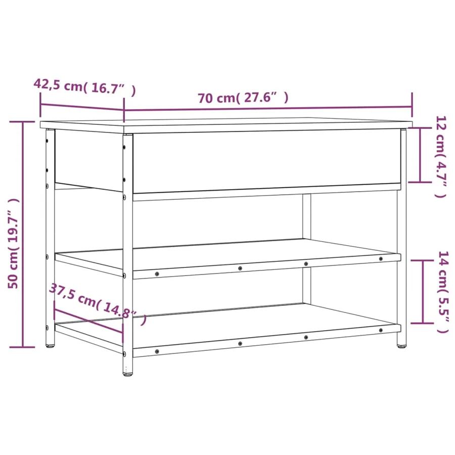 Banc à chaussures chêne marron 70x42,5x50 cm bois d'ingénierie - 12
