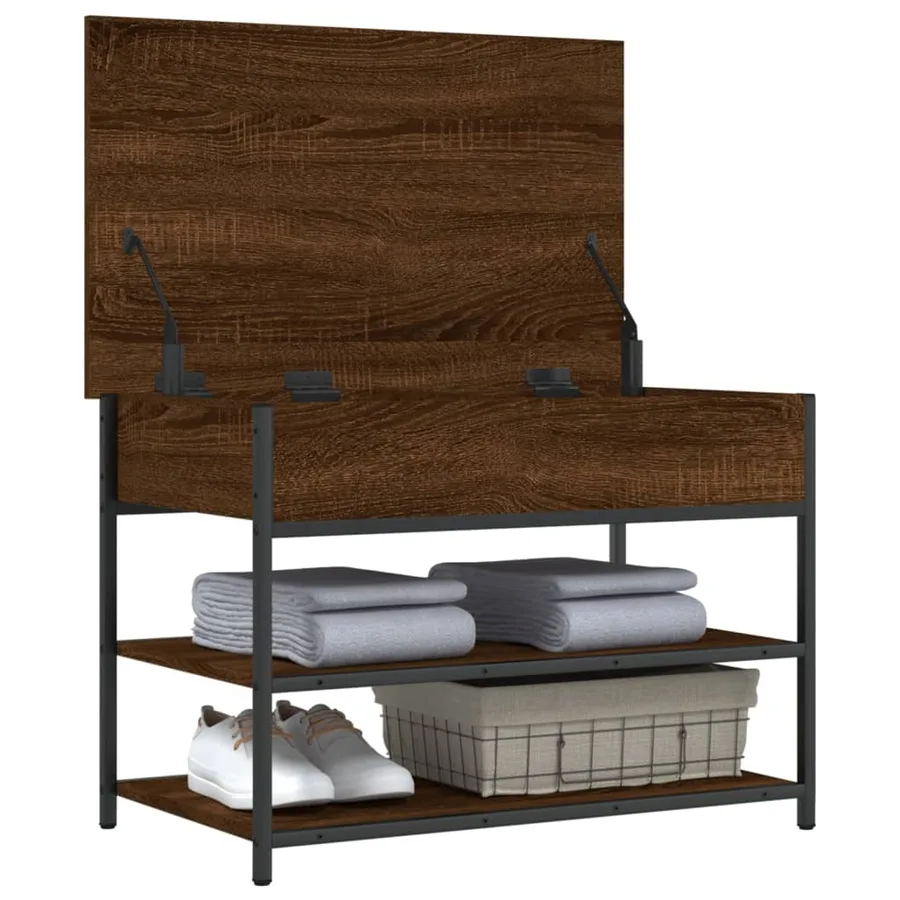 Banc à chaussures chêne marron 70x42,5x50 cm bois d'ingénierie - 5