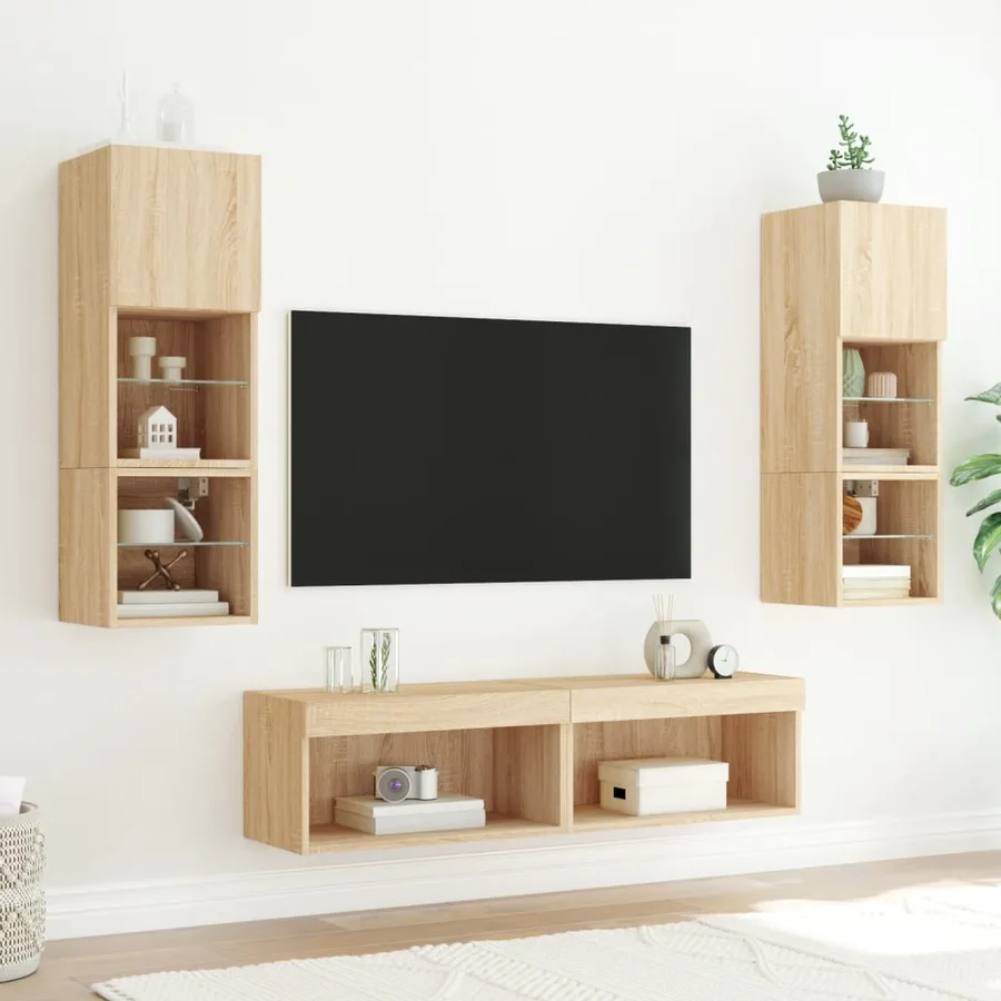 Meubles TV avec lumières LED 2 pcs chêne sonoma 60x30x30 cm - 4