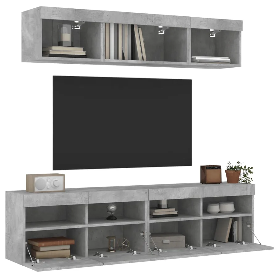 Unités murales TV avec LED 5 pcs gris béton bois d'ingénierie - 4