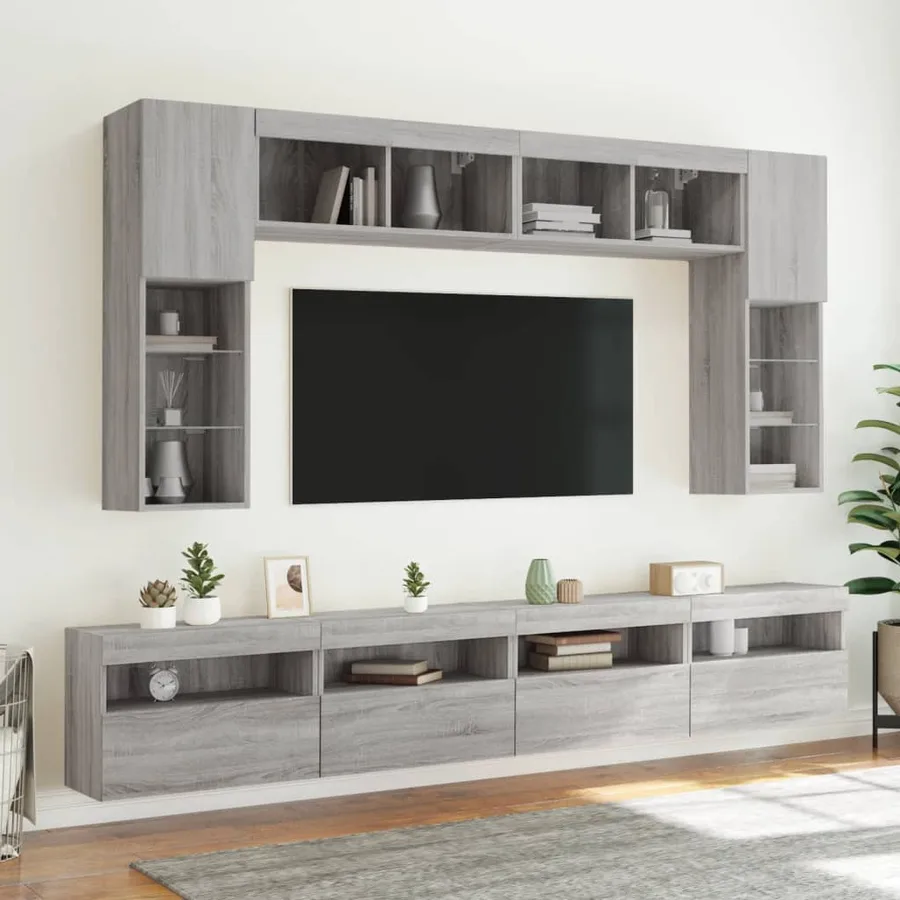 Meuble TV mural avec lumières LED sonoma gris 60x30x40 cm - 6