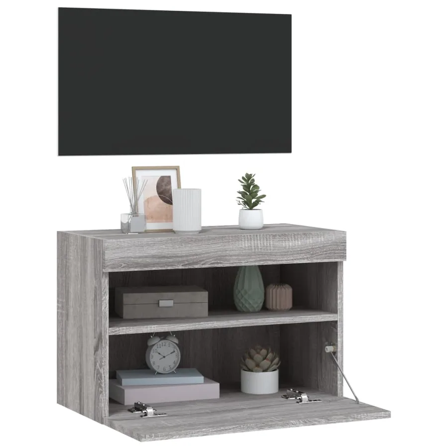 Meuble TV mural avec lumières LED sonoma gris 60x30x40 cm - 7