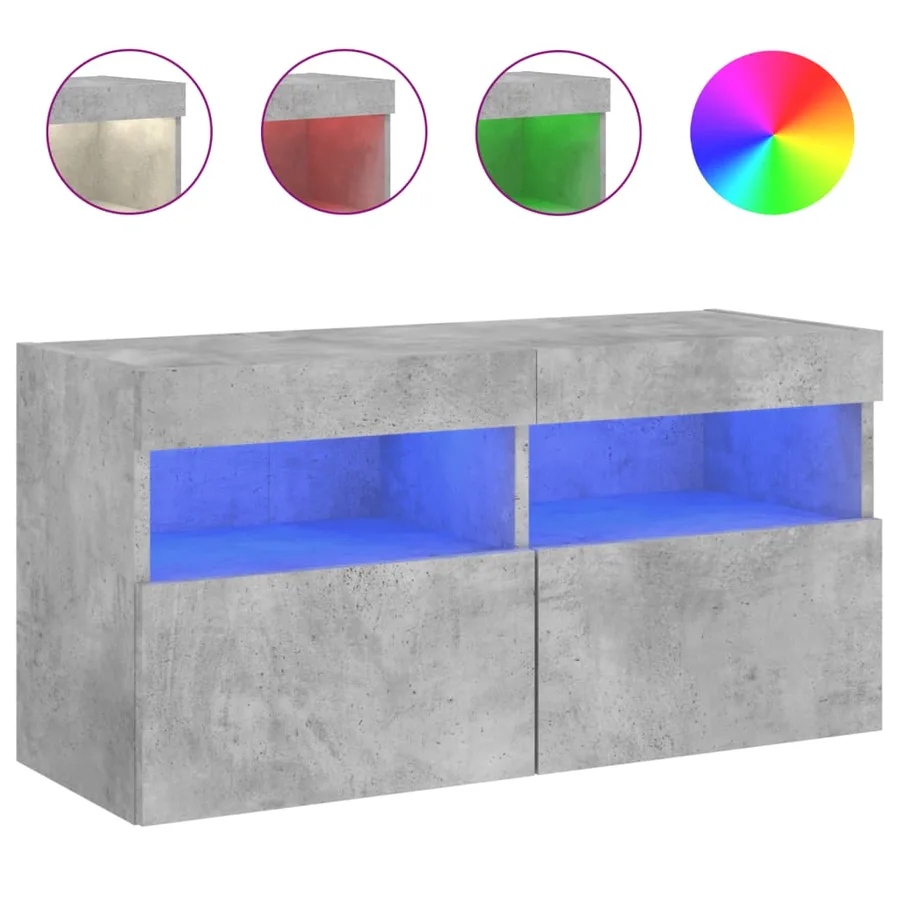 Meuble TV mural avec lumières LED gris béton 80x30x40 cm - 2