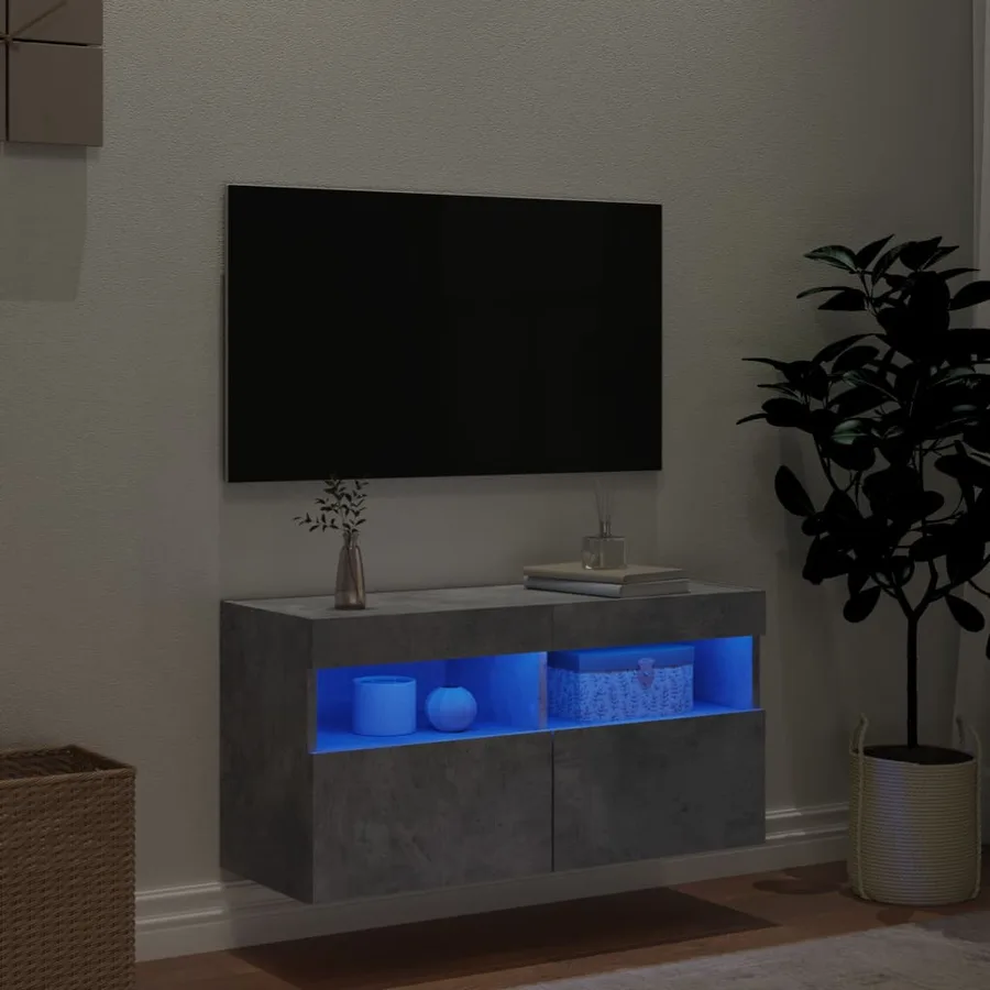 Meuble TV mural avec lumières LED gris béton 80x30x40 cm - 4
