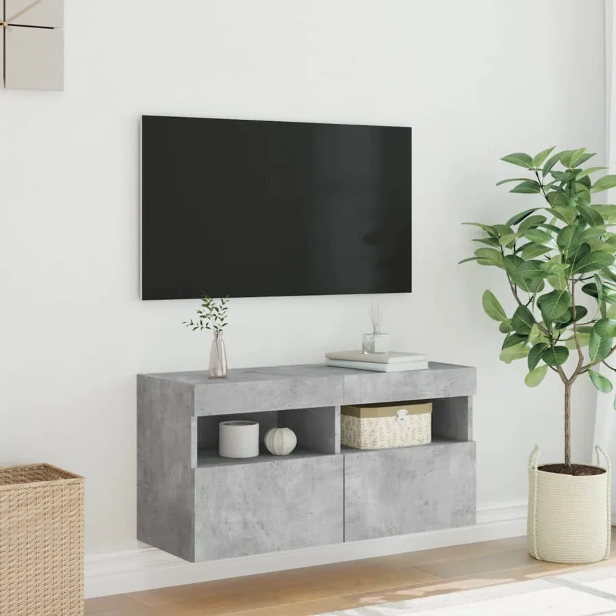 Meuble TV mural avec lumières LED gris béton 80x30x40 cm - 5