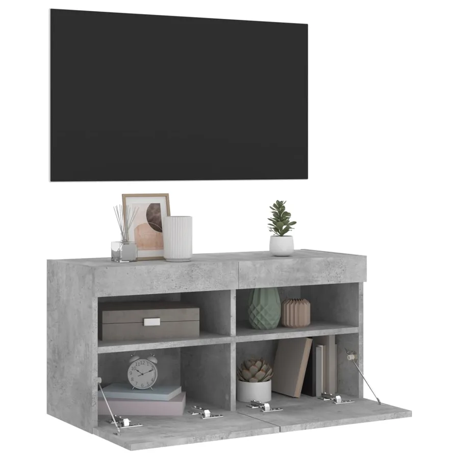 Meuble TV mural avec lumières LED gris béton 80x30x40 cm - 7