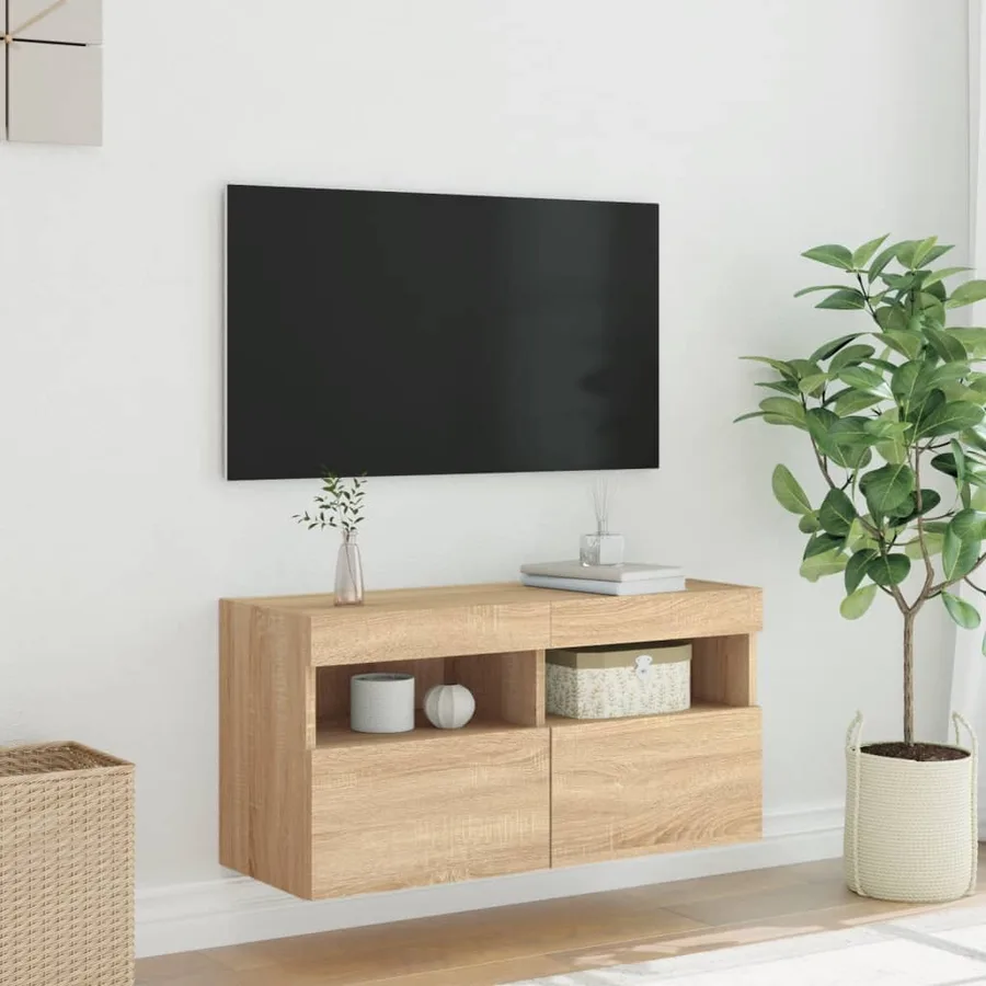 Meuble TV mural avec lumières LED chêne sonoma 80x30x40 cm - 5