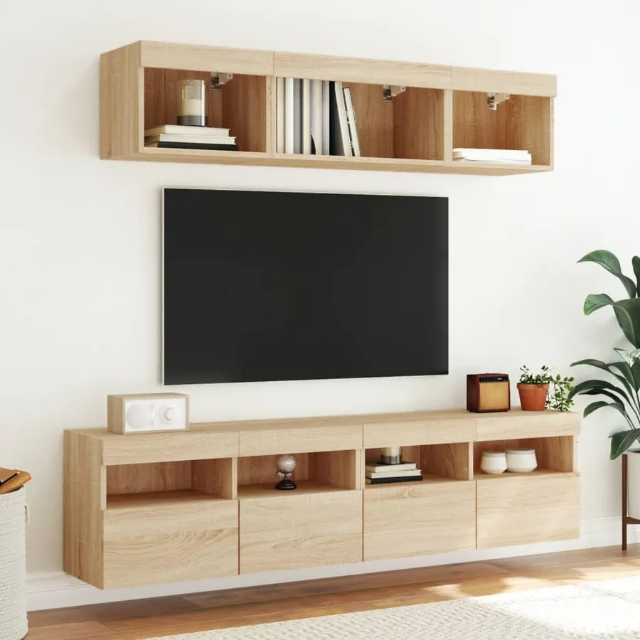 Meuble TV mural avec lumières LED chêne sonoma 80x30x40 cm - 6