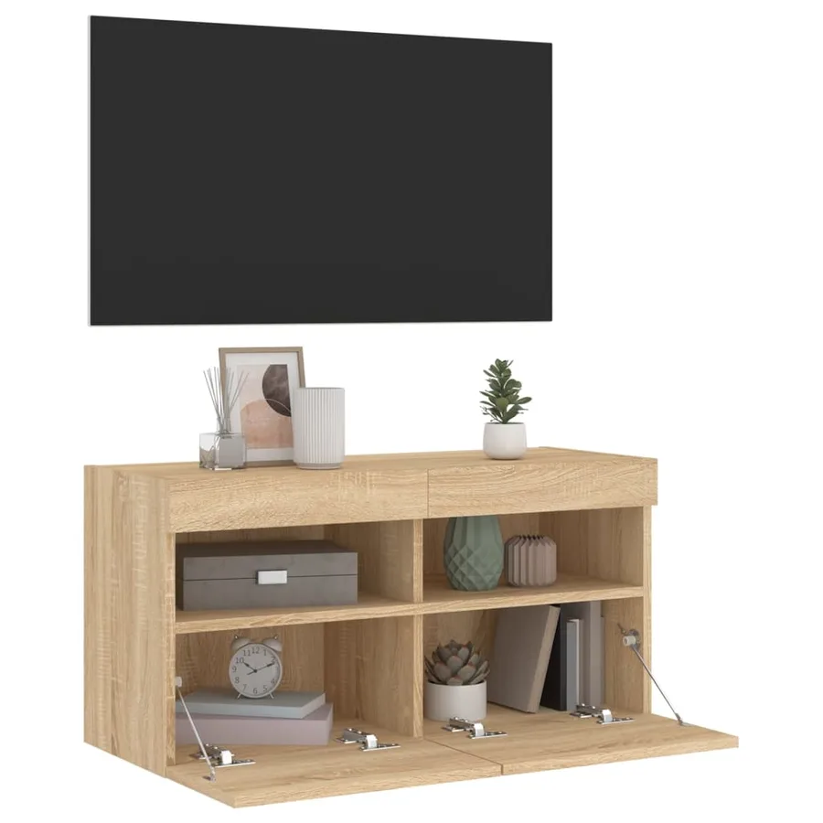 Meuble TV mural avec lumières LED chêne sonoma 80x30x40 cm - 7