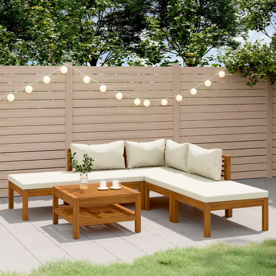 Salon de jardin 6 pcs avec coussin crème Bois d'acacia solide