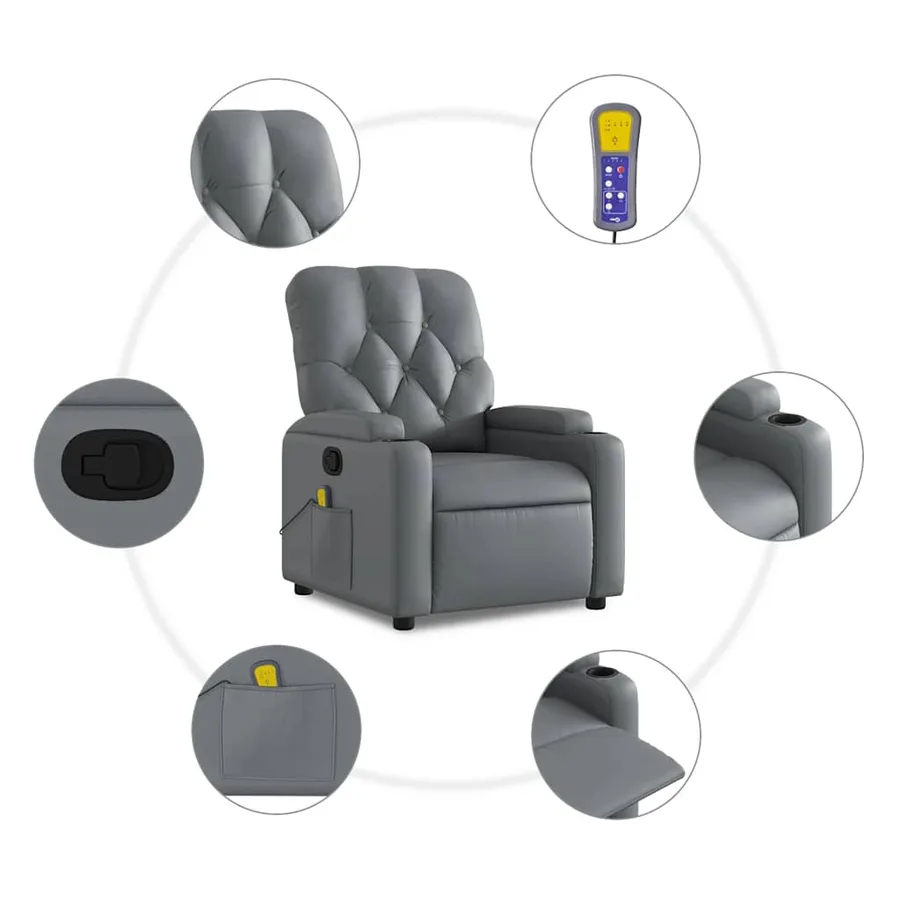 Fauteuil de massage inclinable gris similicuir - 6