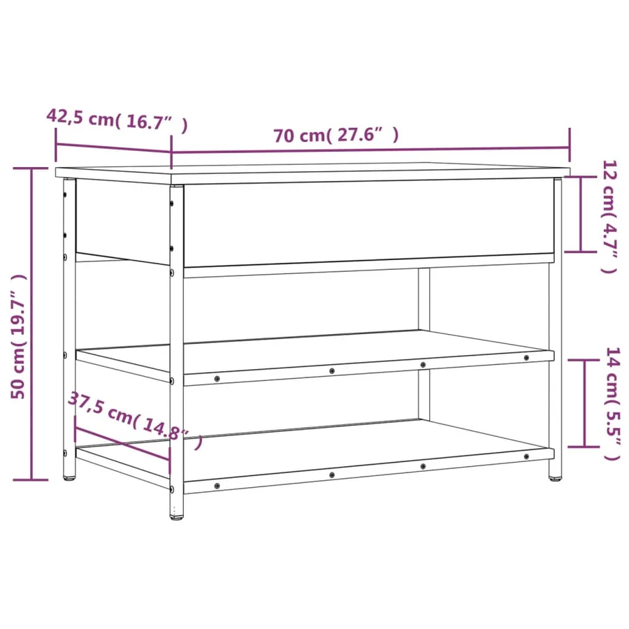 Banc à chaussures chêne fumé 70x42,5x50 cm bois d'ingénierie - 12