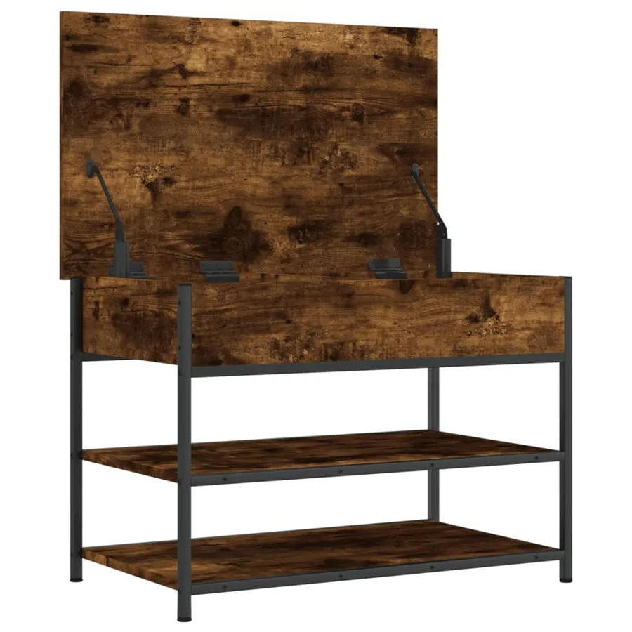 Banc à chaussures chêne fumé 70x42,5x50 cm bois d'ingénierie - 6