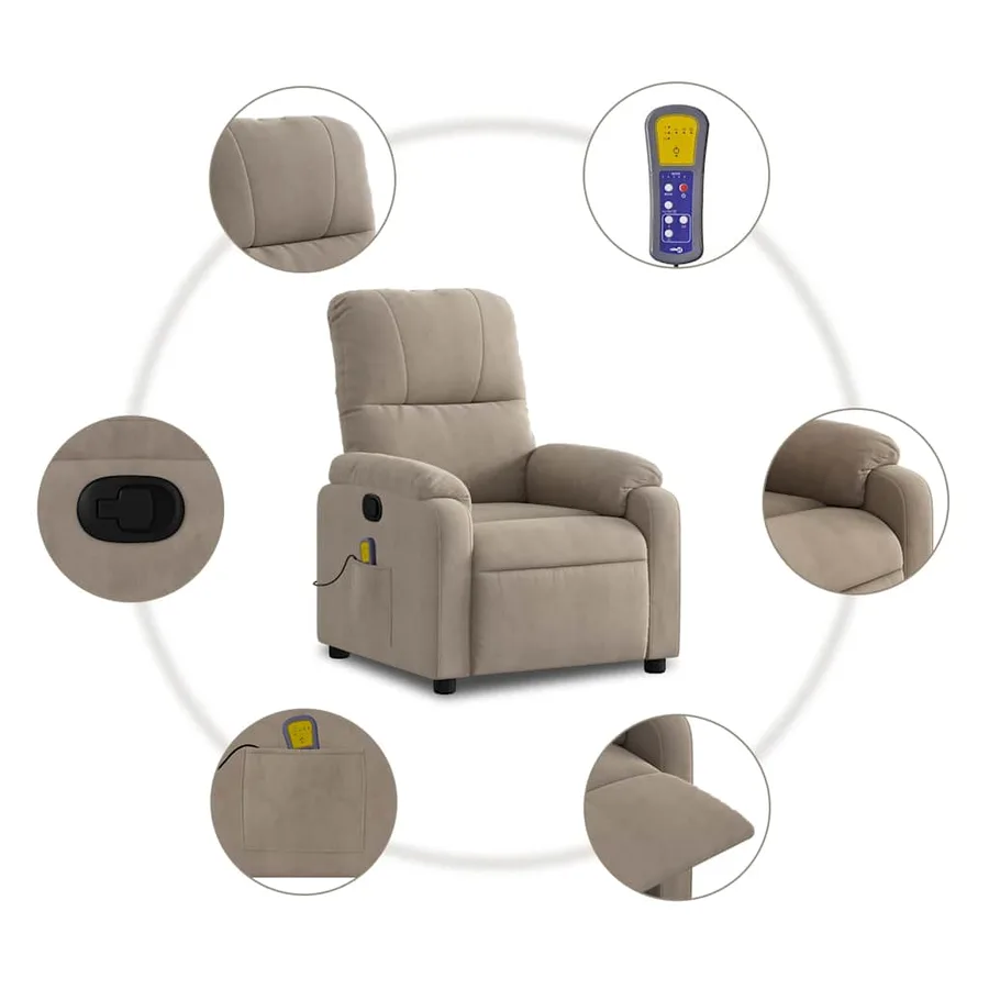Fauteuil inclinable de massage taupe tissu microfibre - 6