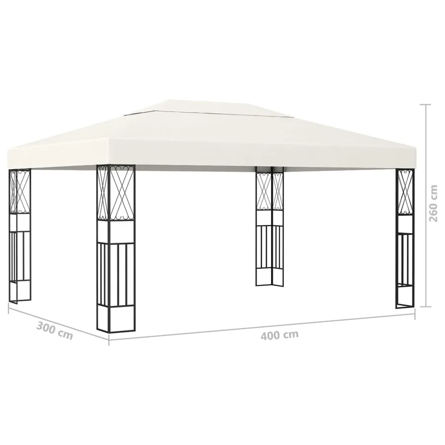 Tonnelle avec guirlande lumineuse à LED 3x4 m Crème Tissu - 10