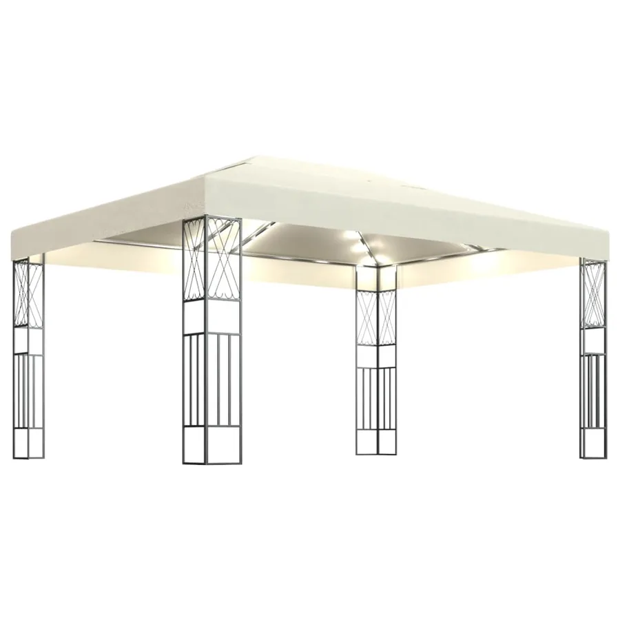 Tonnelle avec guirlande lumineuse à LED 3x4 m Crème Tissu - 2