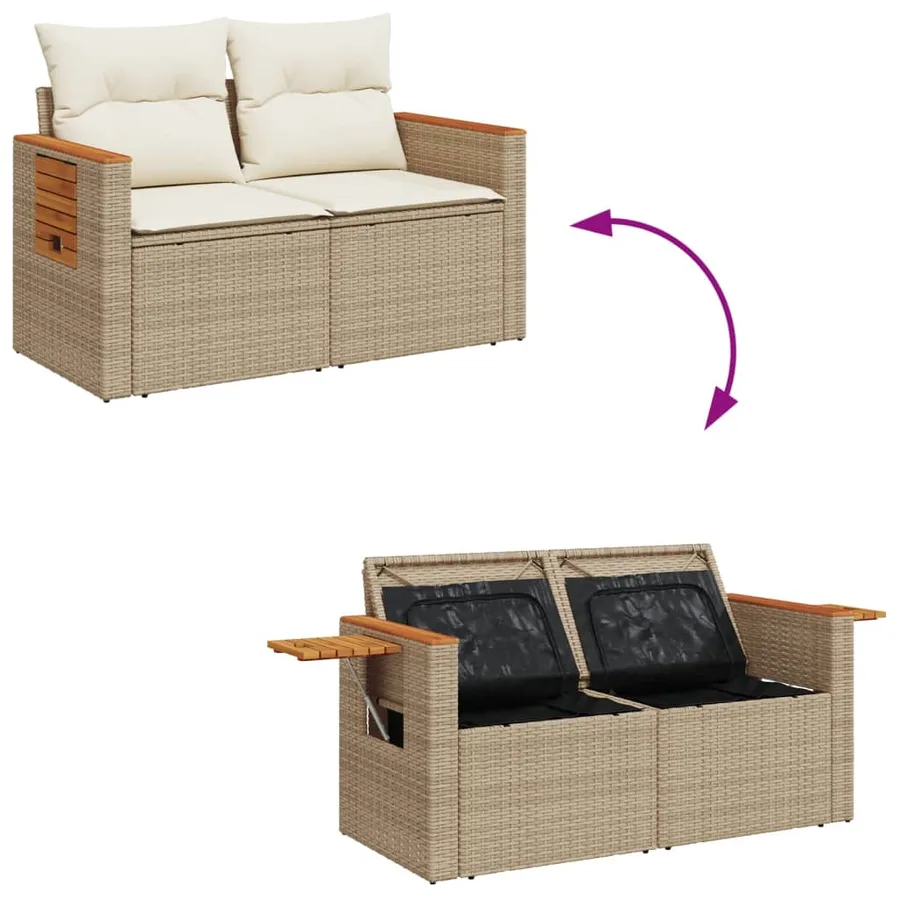 Canapé de jardin avec coussins 2 places beige résine tressée - 10