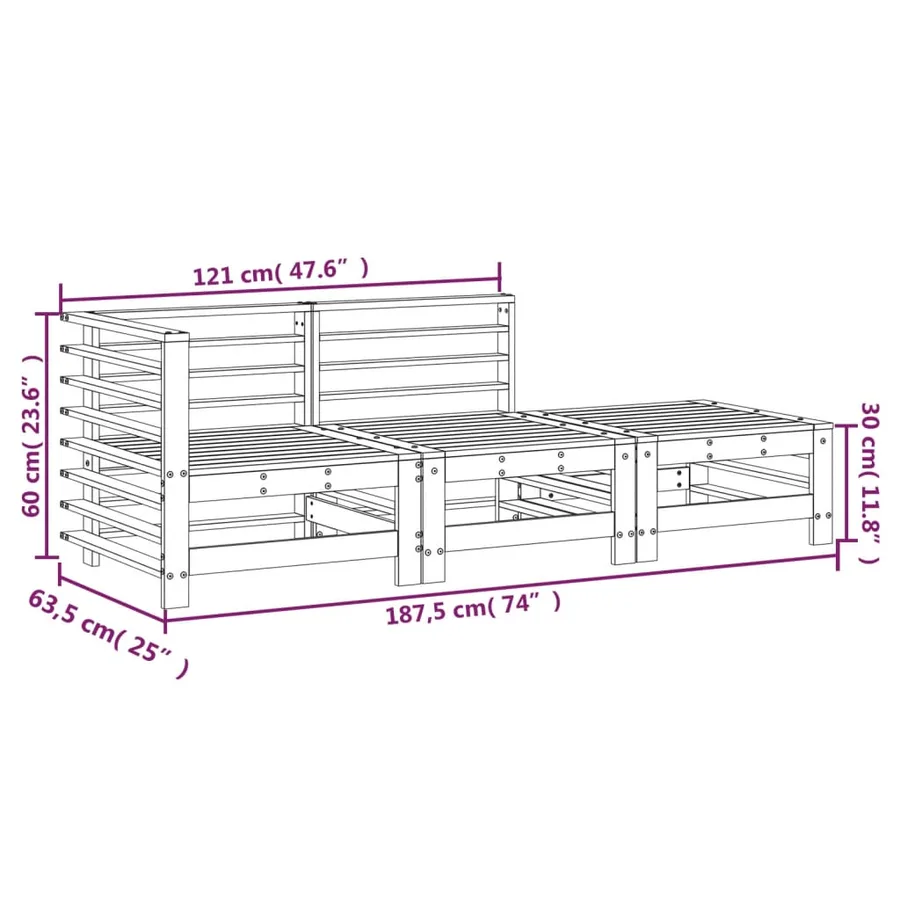 Salon de jardin 3 pcs bois de pin imprégné - 8